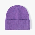 Classic purple ribbed knit beanie hat with fold-over cuff for winter warmth and comfort - One Size / Heather Purple