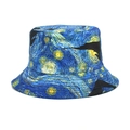 Close-up of Van Gogh Starry Night print on canvas bucket hat with fine stitching - M (56-58cm) / Van Gogh Starry Night Art Style (7#)