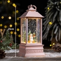 Pink 25cm Christmas snow globe lantern with snowman and festive floating glitter - Pink Christmas Snowman Style