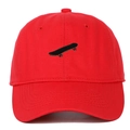 Detail shot of skateboard embroidery on red cotton twill 6-panel baseball cap - Adjustable / Red