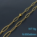 Golden textured oval link necklace with lobster clasp, 650x6mm sizing and 9g weight - Gold Necklace 65cm (KN197659-Z)