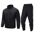 Tuta sportiva da uomo nera con giacca a collo alto e pantaloni foderati in pile - S / Set Nero con Collo Alto