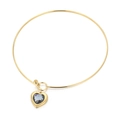 Gold titanium steel choker featuring a dark blue heart-shaped glass stone pendant - Gold Gray Blue Heart Style (KN233267-Z)