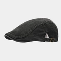 Detail view of washed denim ivy cap featuring vintage texture and metal buckle - One Size(Adjustable) / Black