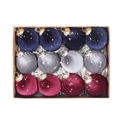 Set di 12 palline di Natale in velluto blu, argento e bordeaux con stelle d'oro - Blu Ciano + Grigio + Rosso Vino