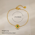 Dettaglio del bracciale con ciondolo turchese che mostra dimensioni di 12mm e 171+35mm - Malachite Tonda Oro