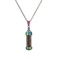 Détail du pendentif bouteille de parfum en acier inoxydable arc-en-ciel avec pierres brunes - Éclats d'Oeil de Tigre
