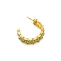 Detail view of gold C-shape earrings featuring square-cut olive green zircon stones - Gold Olive Green Zirconia (Single)