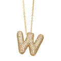 Detailed close-up of golden puffy letter W pendant with sparkling white cubic zirconia - Gold - Letter W (Pendant Only)