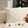 Crèmewitte kussenhoes met pluche kerstbomen en gouden borduursels voor kerstdecoratie - 45*45 (met 400g niet-geweven kern) / Crème