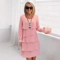 Abito rosa a balze da donna con maniche lunghe e scollo rotondo vestibilità comoda - Taglia S / Rosa