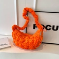 Quilted cloud shoulder bag in bright orange with bubble texture and ruched strap - Orange