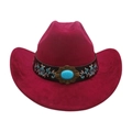 Western felt cowboy hat in plum red with turquoise and floral embroidered band - Wine Red (Floral Embroidery Band)