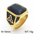 Vintage gold stainless steel men's ring with black rectangular gemstone and celtic knot - Style C Gold Black (KR109909-TGX)