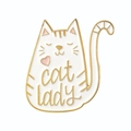 Cute white cat enamel pin with golden Cat Lady text and heart details for bags - White Cat-Cat Lady