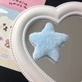 Cute blue plush star-shaped hair clip on a heart-shaped mirror base for girls - Star Hair Clip / Blue