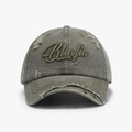 Casquette baseball mixte vert armée en coton délavé avec broderie Bluefin et bord usé - Réglable / Vert