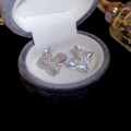 Silver butterfly stud earrings with sparkling pavé crystals in a grey velvet jewelry box - Butterfly Pave Zircon Studs (34#) / Silver