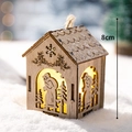 Luminous 8cm wooden Christmas house ornament with snowflake texture and warm LED glow - Small Cabin Christmas Gifting