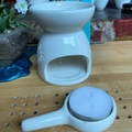 White ceramic aromatherapy burner set with hollow floral pattern and candle holder - Cherry Blossom / Aromatherapy Burner + Candle Tray + Tealight