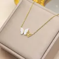 Elegant gold titanium steel necklace with white shell and hollow butterfly charms - Half Shell Butterfly Necklace