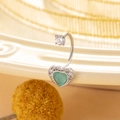Silver horseshoe heart stud earring with green gemstone and sparkling zircons - Green Jade