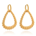 Chic gold-plated stainless steel teardrop earrings with elegant twisted texture design - Gold