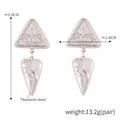Titanium steel heart and triangle earrings with evil eye motif in gold plating - F1517 / Steel