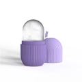 Reusable silicone face ice roller massager in purple color with ribbed non-slip texture - Striped Style - Purple