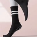 Schwarze Yoga-Socken mit weißen Streifen und rutschfesten Silikon-Grips für Damen - Schwarz / 56 G Gekämmte Baumwolle