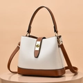 Chic cream and caramel brown bucket bag with gold lock and adjustable strap - White