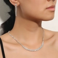 Silver water drop rhinestone jewelry set including fringe earrings and necklace - Staggered Pave Rhinestone Set (DTN10026322S)