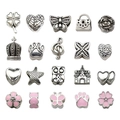 20pcs DIY charm set with pink enamel butterflies and silver retro beads on white background - 20Pcs Pink Series Alloy Beads