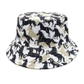 Détail du chapeau bob en toile avec motif de chevaux au galop noir et kaki - M (56-58cm) / Blanc