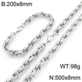 Silver stainless steel twist rope chain necklace and bracelet set in 8mm thickness - Steel Color Twisted Rope Chain Set (KS226827-Z)