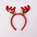 Christmas reindeer antler headband with red sequins and green leaf festive details - TK19 (Red Reversible Sequin Small Antler Headband)