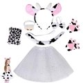 Cow costume set with headband tail and tutu for girls halloween party dress up - Pink Cow 7-Piece Set