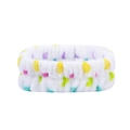 Polsino in flanella bianca a pois colorati per lavaggio viso e assorbimento acqua - Fascia a pois con fiori gialli (107#)