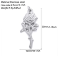 Silver stainless steel rose flower pendant with detailed size and weight dimensions - Silver Tone Flower (S22)
