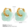 Mint green resin flower earrings with golden stainless steel hoops for women - Mint Blue