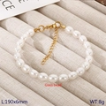 French vintage handmade pearl bead bracelet with golden heart charm and glass beads - 6mm Gold No Pendant Style (KB207010-Z)