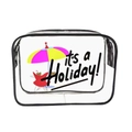 Transparent PVC cosmetic bag with black trim and 'it's a Holiday!' print design - 027-It's a Holiday