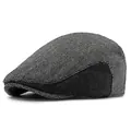 Retro grey herringbone ivy cap with black patchwork detail and classic flat brim style - M (56-58cm) / White and Black