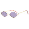 Lunettes de soleil losange en métal avec verres violets et monture dorée de style minimaliste - Monture Dorée Verres Violets