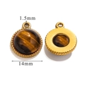 Golden stainless steel 14mm round tiger eye stone pendant for DIY jewelry making - Large (14mm) / Tiger's Eye