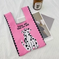 Pink knitted tote bag with Dalmatian pattern and Love me love my dog text detail - Pink DOG