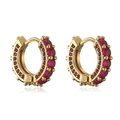 Eleganti orecchini a cerchio dorati con pietre preziose rosse in stile huggie classico - Placcato Oro Zirconia Rosso Rosa