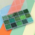 15-compartment organizer box with mixed green glass seed beads for DIY jewelry making - Dark Green Series