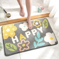 Tappetino da bagno grigio con motivi floreali, testo HAPPY e microfibra assorbente - 40*60cm / Le Cose Buone Accadono - Grigio