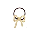 Golden bow hair tie with dark brown elastic band and polished metallic finish - Ribbon Bow Gold